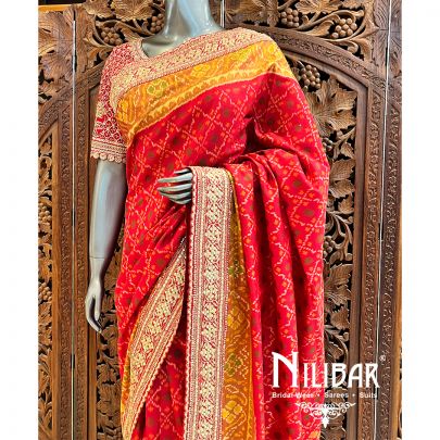 Rose Red Patan Patola Saree With Unstitched Blouse