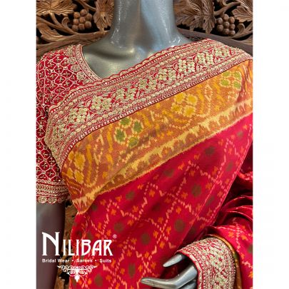 Rose Red Patan Patola Saree With Unstitched Blouse