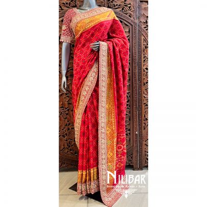 Rose Red Patan Patola Saree With Unstitched Blouse