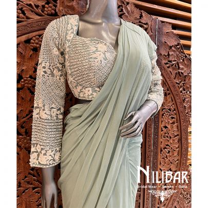 Pista Green Georgette Pre-Stitched Saree