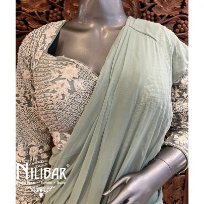 Pista Green Georgette Pre-Stitched Saree