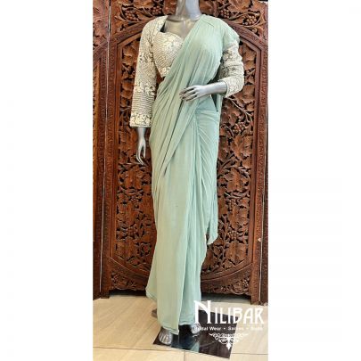 Pista Green Georgette Pre-Stitched Saree