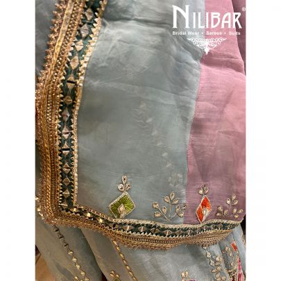 Powder Blue & Pink Silk Anarkali