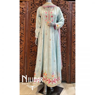 Powder Blue & Pink Silk Anarkali