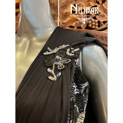 Black Lycra Net Pre-Stitched Saree