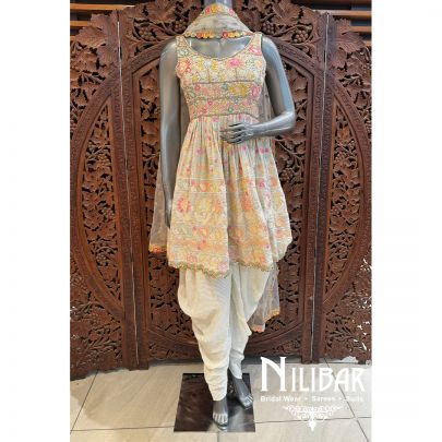 Cream Georgette Net Embroidered Dhoti Suit