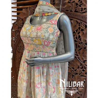 Cream Georgette Net Embroidered Dhoti Suit
