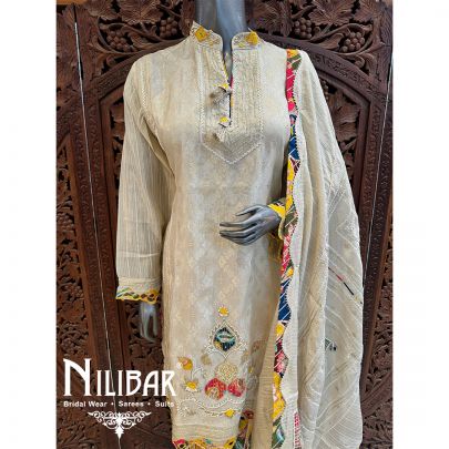 Cream Lame Embroidered Dhoti Suit