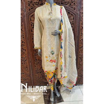 Cream Lame Embroidered Dhoti Suit
