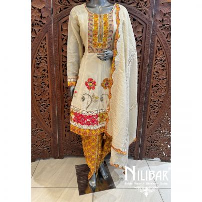 Cream Lame Embroidered Dhoti Suit