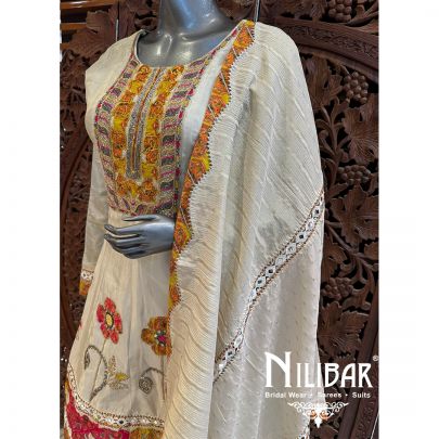 Cream Lame Embroidered Dhoti Suit