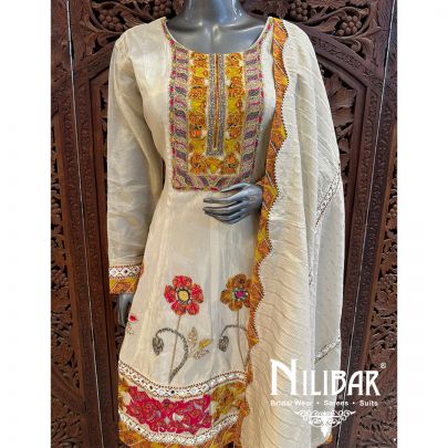 Cream Lame Embroidered Dhoti Suit