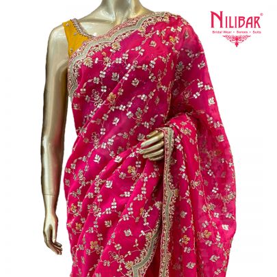 Cerise Pink Organza Saree