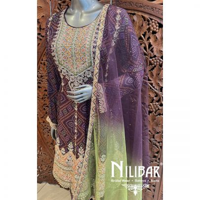 Purple Crepe Net Embroidered Dhoti Suit