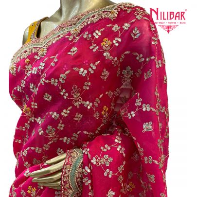 Cerise Pink Organza Saree