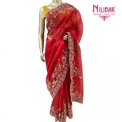 Scarlet Red Organza Saree