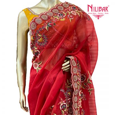 Scarlet Red Organza Saree