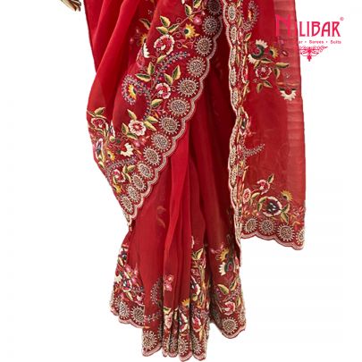 Scarlet Red Organza Saree