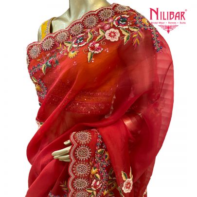 Scarlet Red Organza Saree