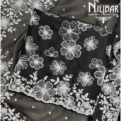 Black Organza Unstitched Suit