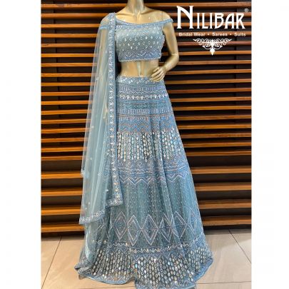 Ice Blue Net Lehenga