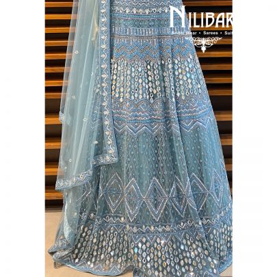 Ice Blue Net Lehenga