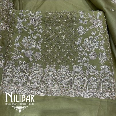 Mehandi Green Organza Unstitched Suit