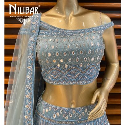 Ice Blue Net Lehenga