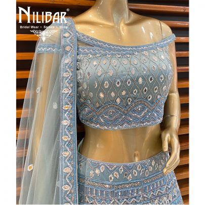 Ice Blue Net Lehenga