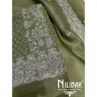 Mehandi Green Organza Unstitched Suit
