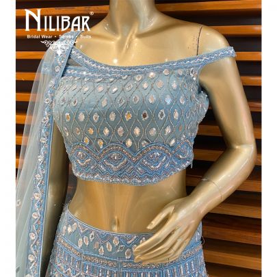 Ice Blue Net Lehenga