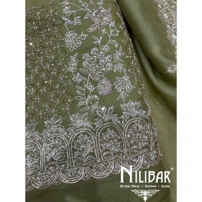 Mehandi Green Organza Unstitched Suit