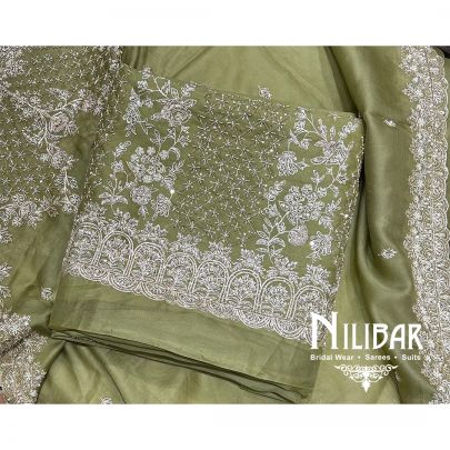 Mehandi Green Organza Unstitched Suit