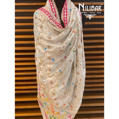 White Chinon Phulkari Dupatta