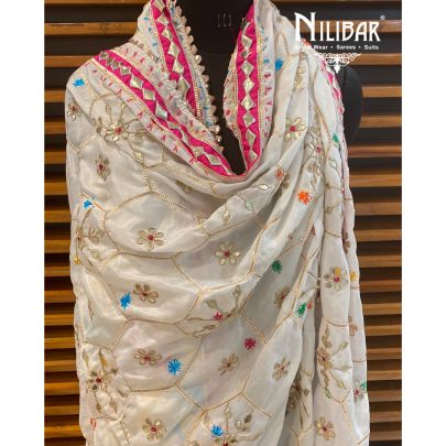 White Chinon Phulkari Dupatta