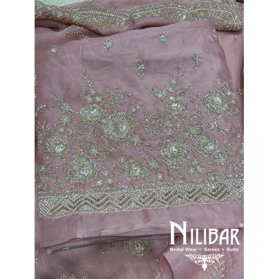 Pastel Pink Organza Unstitched Suit