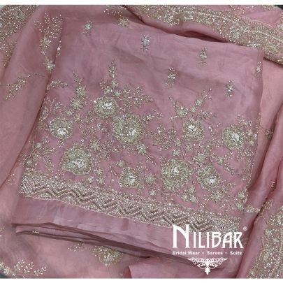 Pastel Pink Organza Unstitched Suit