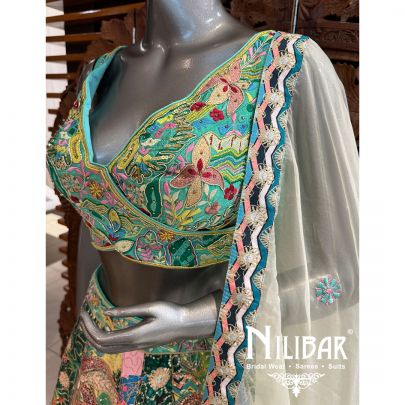 Green Silk Organza Printed Lehenga