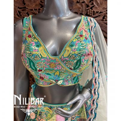 Green Silk Organza Printed Lehenga