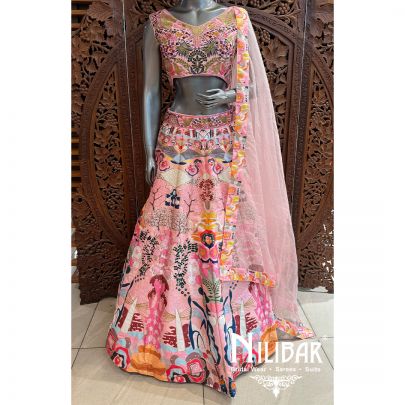 Pink Silk Organza Printed Lehenga
