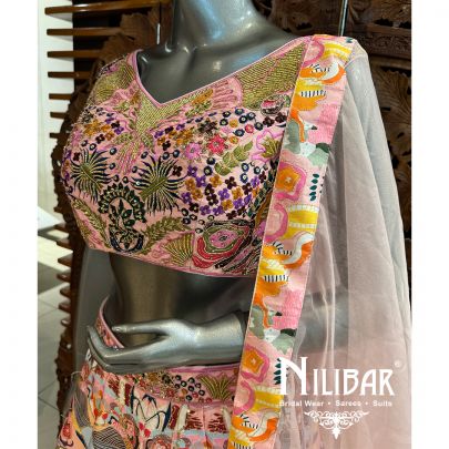 Pink Silk Organza Printed Lehenga