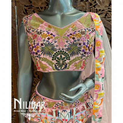 Pink Silk Organza Printed Lehenga