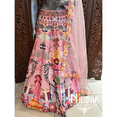 Pink Silk Organza Printed Lehenga