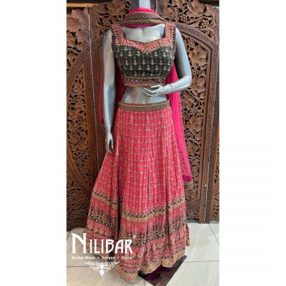 Pink Crepe Net Printed Lehenga