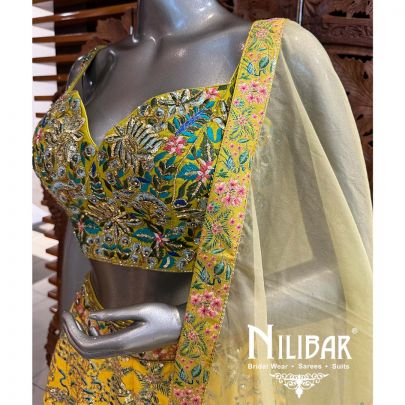 Lime Silk Organza Printed Lehenga