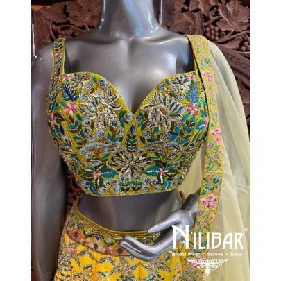 Lime Silk Organza Printed Lehenga