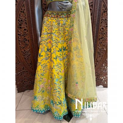 Lime Silk Organza Printed Lehenga