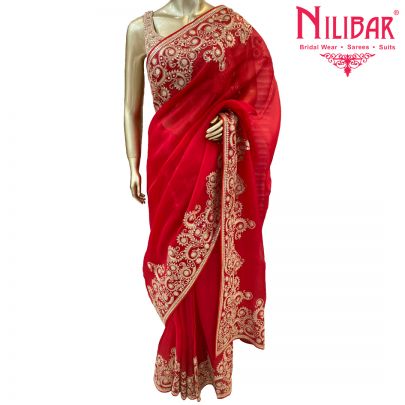 Rose Red Organza Saree