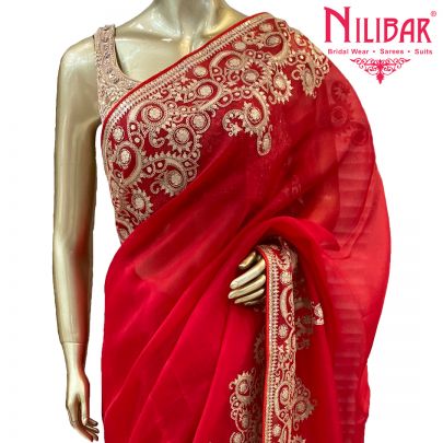 Rose Red Organza Saree