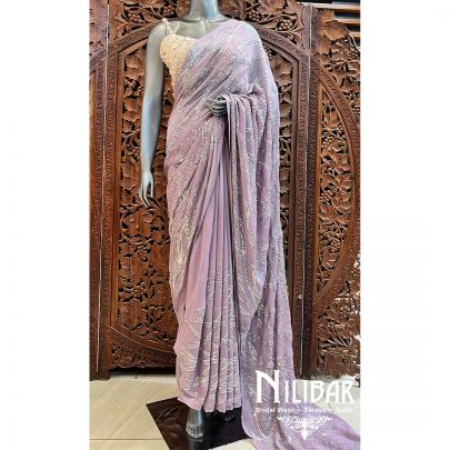 Light Purple Georgette Saree With Unstitched Blouse